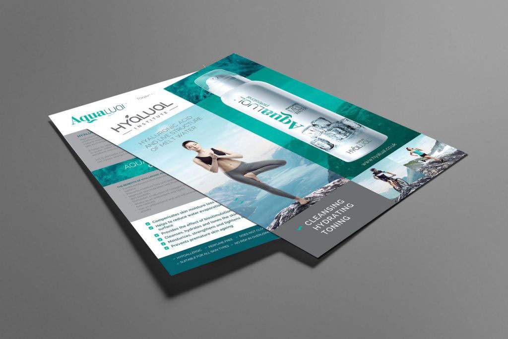 Ein Flugblatt-Design für AQUALUAL Gesichtsspray